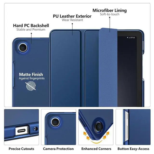 Alt view image 3 of 7 - for Galaxy Tab A9 Plus/A9+ Case 11 inch 2023, Slim Stand Hard PC Translucent Back Shell Smart Cover for Galaxy Tab A9 Plus Tablet SM-X210/X216/X218, Auto Wake/Sleep, Navy Blue