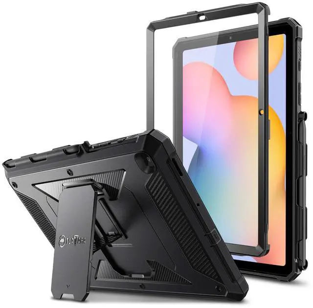 Main image of Shockproof Case for Samsung Galaxy Tab S6 Lite 10.4 Inch 2024/2022/2020, Tuatara Rugged Unibody Hybrid Bumper Kickstand Cover with Built-in Screen Protector, Black