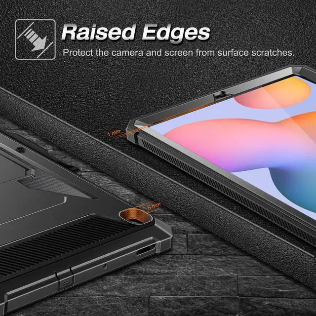 Alt view image 6 of 7 - Shockproof Case for Samsung Galaxy Tab S6 Lite 10.4 Inch 2024/2022/2020, Tuatara Rugged Unibody Hybrid Bumper Kickstand Cover with Built-in Screen Protector, Black