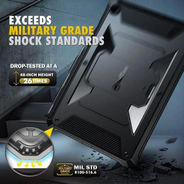 Alt view image 7 of 7 - Shockproof Case for Samsung Galaxy Tab S6 Lite 10.4 Inch 2024/2022/2020, Tuatara Rugged Unibody Hybrid Bumper Kickstand Cover with Built-in Screen Protector, Black