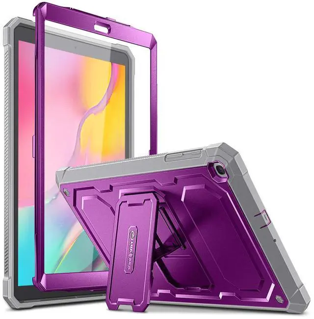 Main image of Shockproof Case for Samsung Galaxy Tab A 10.1 2019 Model SM-T510 / T515 / T517, Tuatara Rugged Unibody Hybrid Full Protective Bumper Kickstand Cover with Built-in Screen Protector, Purple