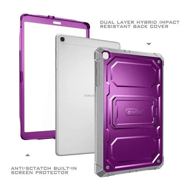 Alt view image 4 of 7 - Shockproof Case for Samsung Galaxy Tab A 10.1 2019 Model SM-T510 / T515 / T517, Tuatara Rugged Unibody Hybrid Full Protective Bumper Kickstand Cover with Built-in Screen Protector, Purple