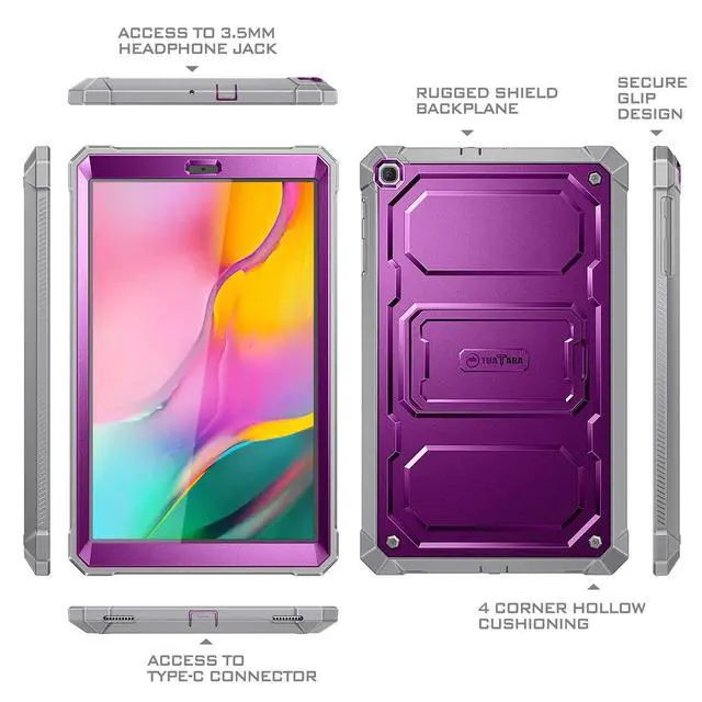 Alt view image 5 of 7 - Shockproof Case for Samsung Galaxy Tab A 10.1 2019 Model SM-T510 / T515 / T517, Tuatara Rugged Unibody Hybrid Full Protective Bumper Kickstand Cover with Built-in Screen Protector, Purple