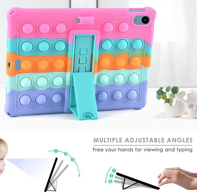 Alt view image 3 of 7 - Silicone Case Compatible with iPad (A16) 11th Generation 11 Inch 2025, for iPad 10th Gen 10.9" Soft Case with Shoulder Strap & Stylus Pen, Multi-Viewing Angles, Dazzling Pink