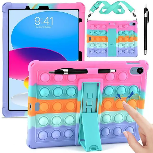 Main image of Silicone Case Compatible with iPad (A16) 11th Generation 11 Inch 2025, for iPad 10th Gen 10.9" Soft Case with Shoulder Strap & Stylus Pen, Multi-Viewing Angles, Dazzling Pink