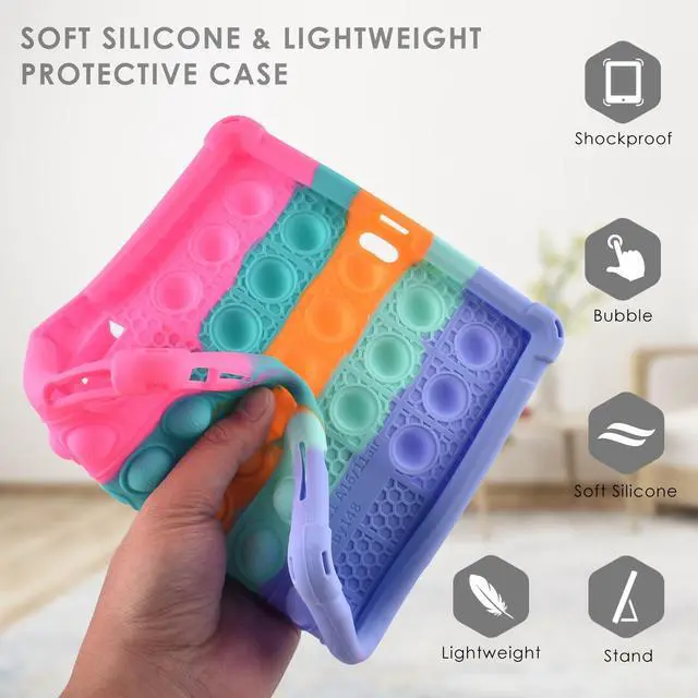 Alt view image 6 of 7 - Silicone Case Compatible with iPad (A16) 11th Generation 11 Inch 2025, for iPad 10th Gen 10.9" Soft Case with Shoulder Strap & Stylus Pen, Multi-Viewing Angles, Dazzling Pink