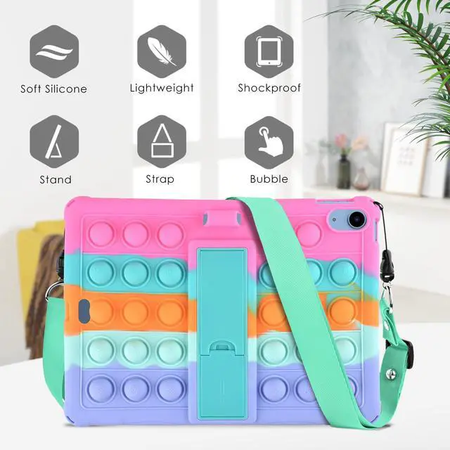 Alt view image 7 of 7 - Silicone Case Compatible with iPad (A16) 11th Generation 11 Inch 2025, for iPad 10th Gen 10.9" Soft Case with Shoulder Strap & Stylus Pen, Multi-Viewing Angles, Dazzling Pink