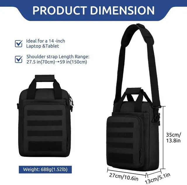 Alt view image 3 of 6 - Tactical Messenger Bag, Tactical Briefcase for Men Tactical Laptop Bag Heavy Duty MOLLE Shoulder Pack Handbag for Men(Black)