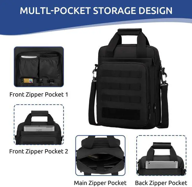 Alt view image 5 of 6 - Tactical Messenger Bag, Tactical Briefcase for Men Tactical Laptop Bag Heavy Duty MOLLE Shoulder Pack Handbag for Men(Black)