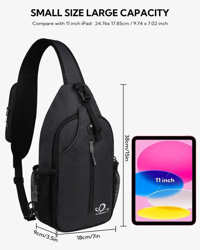 Alt view image 2 of 7 - Crossbody Sling Backpack Sling Bag Travel Hiking Chest Bag Daypack (Black)
