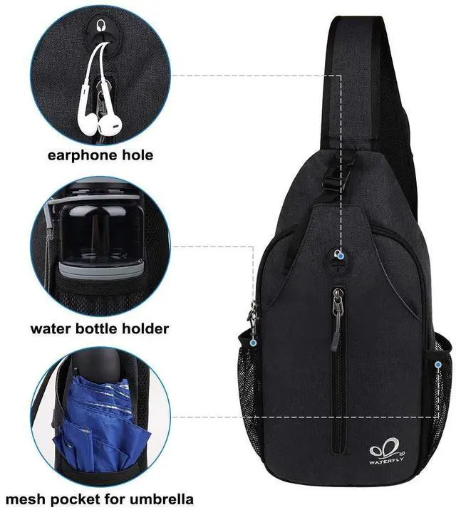 Alt view image 5 of 7 - Crossbody Sling Backpack Sling Bag Travel Hiking Chest Bag Daypack (Black)