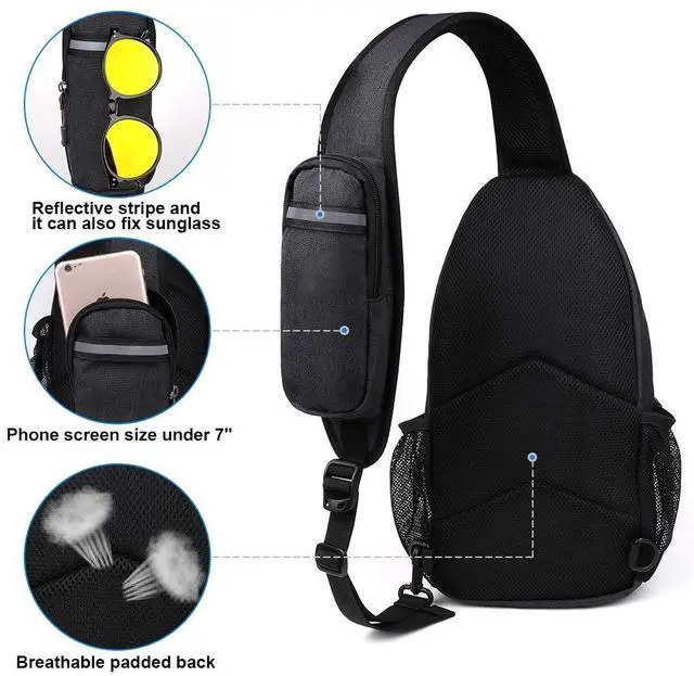 Alt view image 6 of 7 - Crossbody Sling Backpack Sling Bag Travel Hiking Chest Bag Daypack (Black)