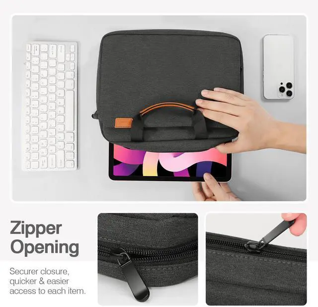 Alt view image 6 of 7 - 9-11 Inch Tablet Sleeve Case, Protective Handle Shoulder Bag Fits New 11inch iPad Air M4 2026/Pro M5/M4, iPad A16 2025, 10th/Air 5/4th 10.9, iPad 9/8/7th 10.2, Tab S8/S9 11, Black & Gray