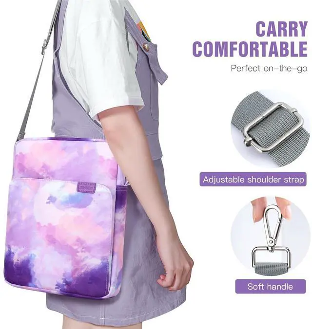 Alt view image 5 of 7 - 9-11 Inch Tablet Sleeve Bag with Shoulder Strap for iPad 11-inch A16 2025, iPad 10th Gen. 10.9"/10.2", Galaxy Tab A9+/A11Plus 11", Watercolor Purple