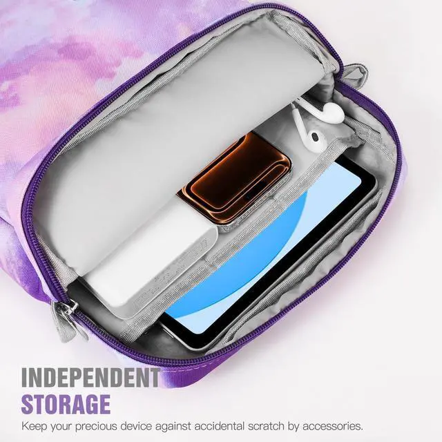 Alt view image 6 of 7 - 9-11 Inch Tablet Sleeve Bag with Shoulder Strap for iPad 11-inch A16 2025, iPad 10th Gen. 10.9"/10.2", Galaxy Tab A9+/A11Plus 11", Watercolor Purple