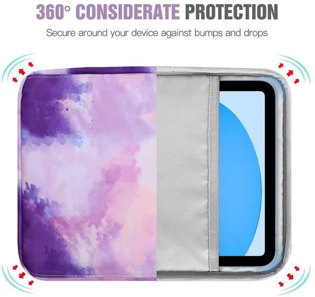 Alt view image 7 of 7 - 9-11 Inch Tablet Sleeve Bag with Shoulder Strap for iPad 11-inch A16 2025, iPad 10th Gen. 10.9"/10.2", Galaxy Tab A9+/A11Plus 11", Watercolor Purple
