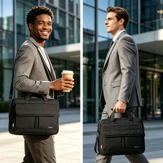 Alt view image 2 of 7 - Laptop Bag 15.6 Inch, Business Briefcase Gifts for Men Women, Black | Water Resistant, Messenger Shoulder Bag with Strap, Carry On Premium Attache Case for Notebook/Computer, for Office Work