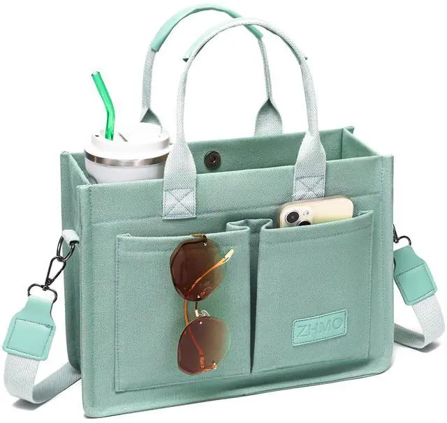 Main image of Canvas Tote Bag for Women With Compartments and Pockets,Women's Bags Crossbody Bags Work Laptop Tote Bag Large Satchels Handbags Tote Purse Everyday Shoulder Bag for Travel Nurse Teacher Church