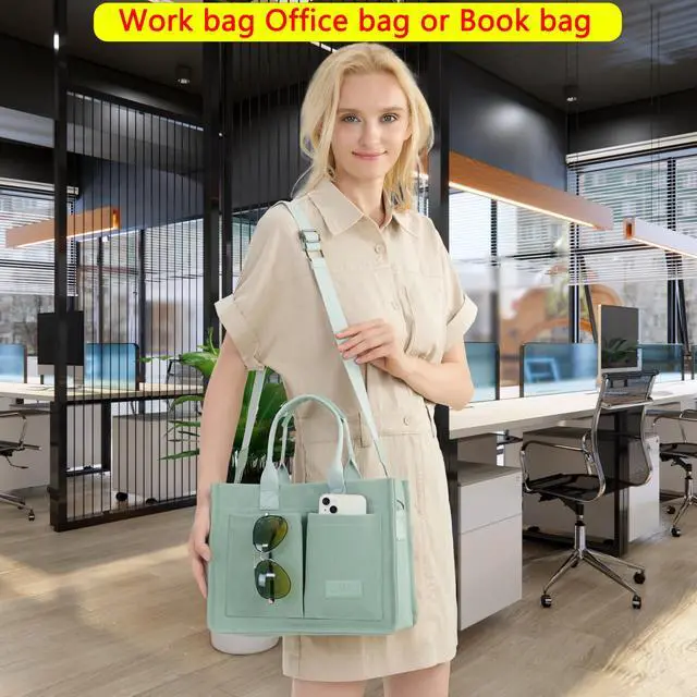 Alt view image 2 of 7 - Canvas Tote Bag for Women With Compartments and Pockets,Women's Bags Crossbody Bags Work Laptop Tote Bag Large Satchels Handbags Tote Purse Everyday Shoulder Bag for Travel Nurse Teacher Church