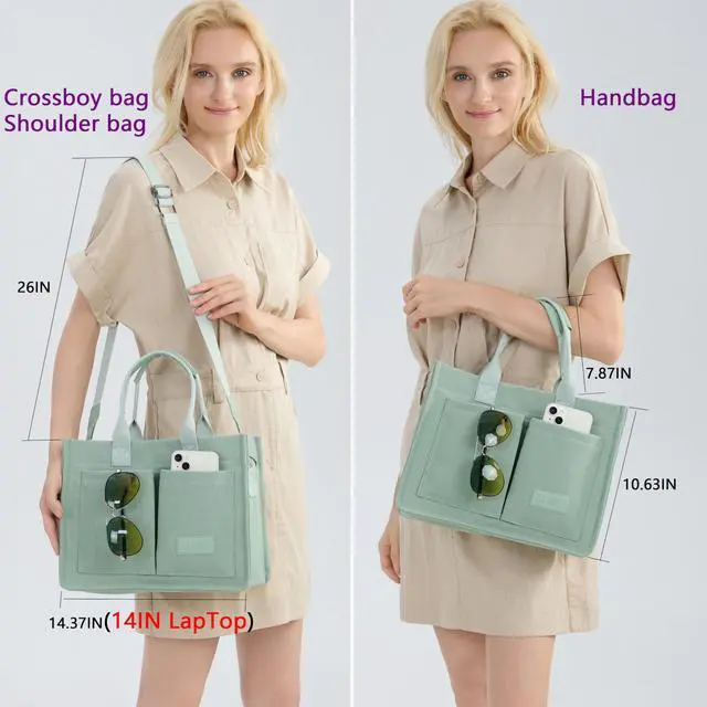 Alt view image 3 of 7 - Canvas Tote Bag for Women With Compartments and Pockets,Women's Bags Crossbody Bags Work Laptop Tote Bag Large Satchels Handbags Tote Purse Everyday Shoulder Bag for Travel Nurse Teacher Church