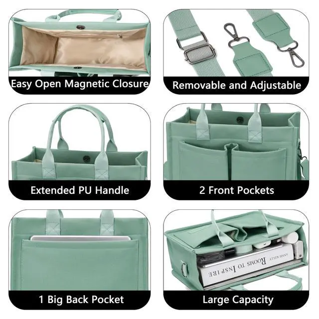 Alt view image 5 of 7 - Canvas Tote Bag for Women With Compartments and Pockets,Women's Bags Crossbody Bags Work Laptop Tote Bag Large Satchels Handbags Tote Purse Everyday Shoulder Bag for Travel Nurse Teacher Church