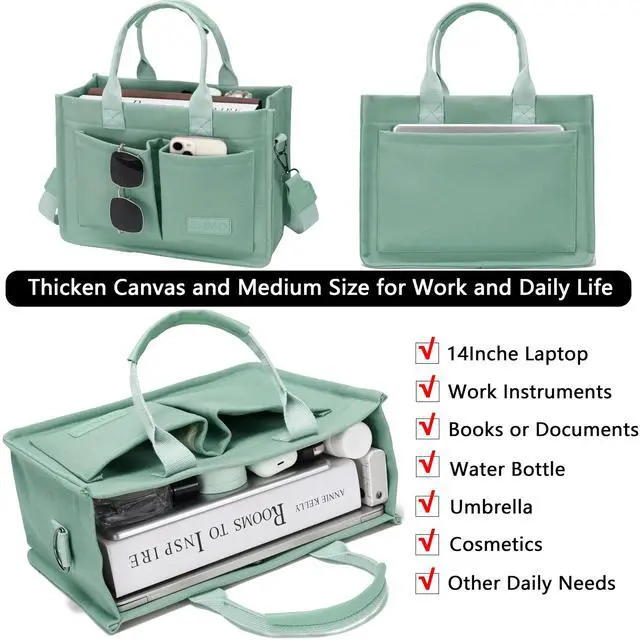 Alt view image 4 of 7 - Canvas Tote Bag for Women With Compartments and Pockets,Women's Bags Crossbody Bags Work Laptop Tote Bag Large Satchels Handbags Tote Purse Everyday Shoulder Bag for Travel Nurse Teacher Church