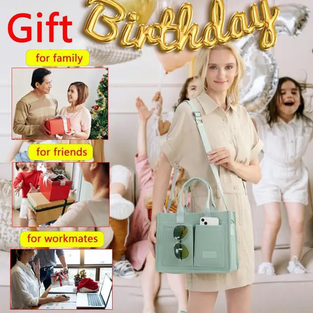 Alt view image 7 of 7 - Canvas Tote Bag for Women With Compartments and Pockets,Women's Bags Crossbody Bags Work Laptop Tote Bag Large Satchels Handbags Tote Purse Everyday Shoulder Bag for Travel Nurse Teacher Church