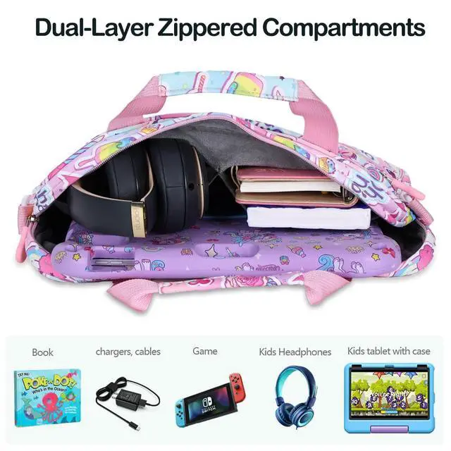 Alt view image 4 of 7 - Kids Tablet Bag for Boy Girls Unicorn Tablet Sleeve Carrying Case with Handle Shoulder Strap 13 inch Tablet Travel Bag briefcase for iPad 11 10.2 iPad 10th 10.9 Air HD 10 HD 8 Kid Pro tablet