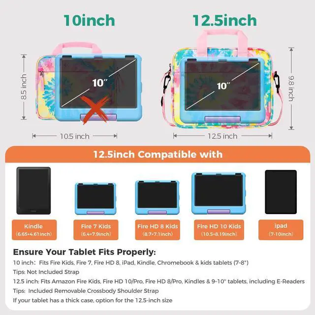 Alt view image 3 of 7 - Kids Tablet Bag Fire HD 8 10 Tablet Carrying Case, Kids Tablet Sleeve for iPad & Kindle Edition & Chromebook 12.5 Inch, Rainbow Pink