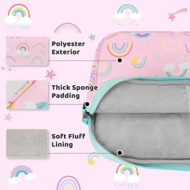 Alt view image 4 of 7 - Kids Tablet Bag Fire HD 8 10 Tablet Carrying Case, Kids Tablet Sleeve for iPad & Kindle Edition & Chromebook 12.5 Inch, Rainbow Pink