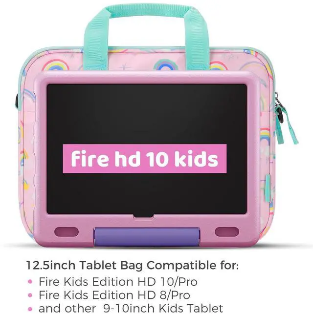 Alt view image 7 of 7 - Kids Tablet Bag Fire HD 8 10 Tablet Carrying Case, Kids Tablet Sleeve for iPad & Kindle Edition & Chromebook 12.5 Inch, Rainbow Pink