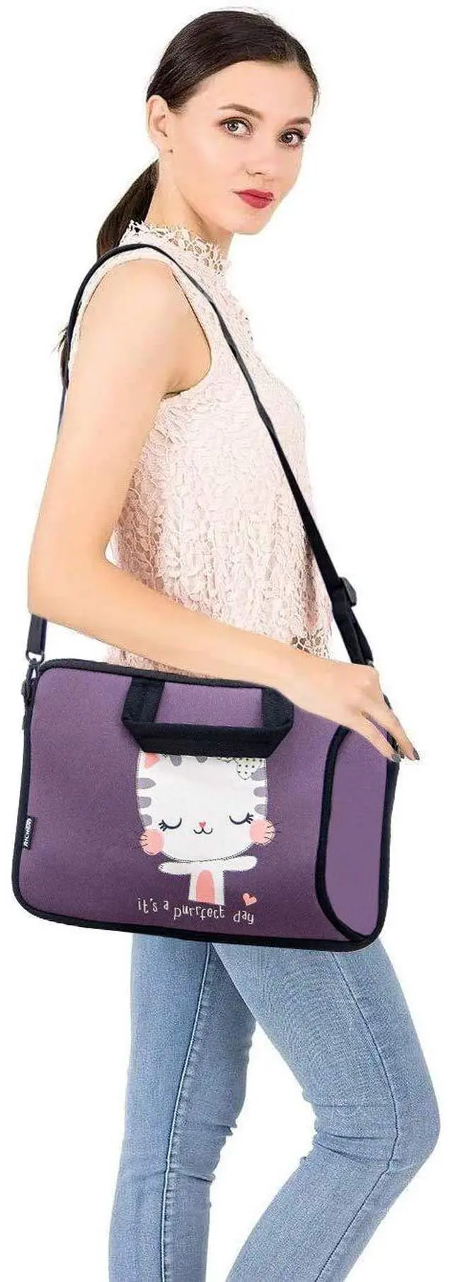 Alt view image 2 of 7 - 10 inch Messenger Bag Carrying Case Sleeve with Handle Accessory Pocket Fits 7 to 10-Inch Laptops/Notebook/ebooks/Kids Tablet/Pad (7-10.2 inch, Cute Cat)