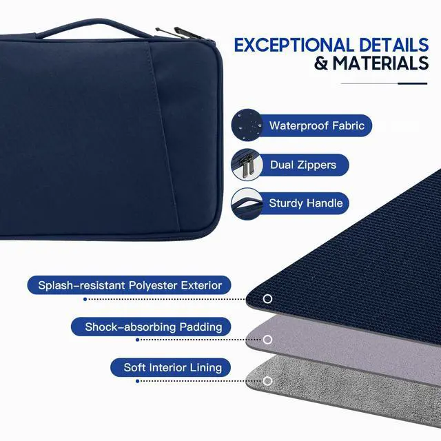 Alt view image 5 of 7 - 9-11" Tablet Sleeve Bag for iPad 11-inch A16 2025, iPad 10.9"/10.2"| Air 11 Inch/5th/4th Gen. 10.9", Galaxy Tab A9+/A11Plus 11", Protective Bag with Pockets, Indigo