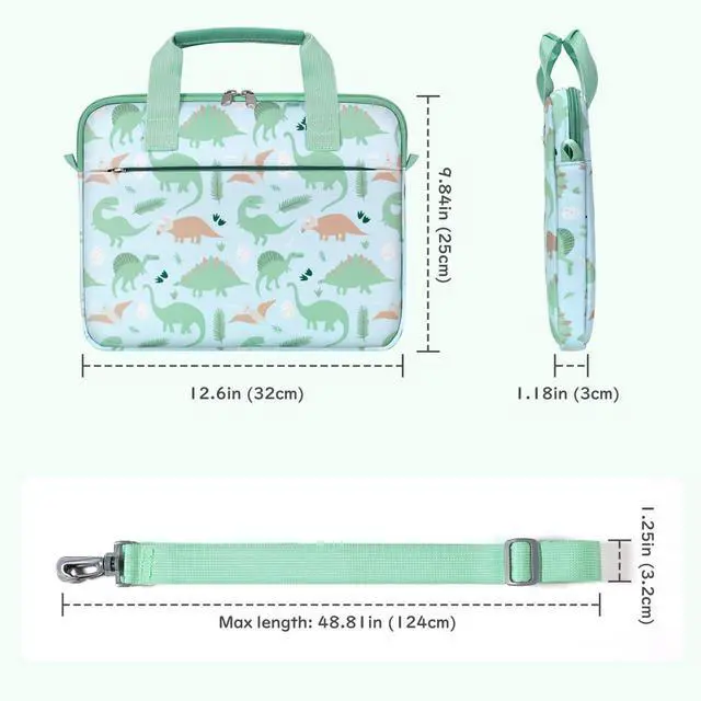 Alt view image 7 of 7 - Tablet Bag for Kids, 12.5 Inch Portable Tablet Sleeve Carrying Case with Handle & Shoulder Strap, Fits Fire HD 10 Kids (Pro) 13th/11th Gen 2023/2021, Fire Max 11 13th Gen, Green Dinosaur