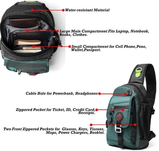 Alt view image 5 of 7 - Sling Bag Chest Shoulder Backpack Crossbody Bags for Tablet Laptop Outdoor Hiking Men Women