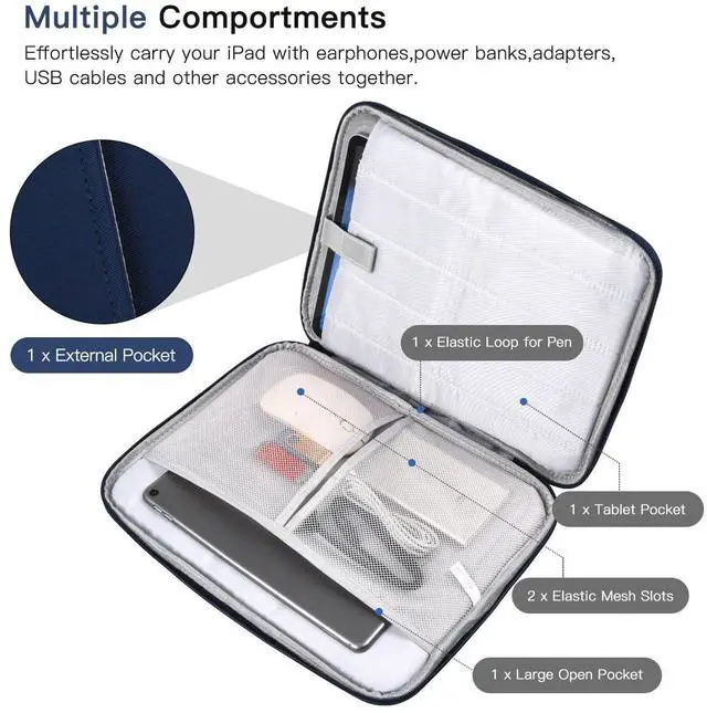Alt view image 3 of 6 - 9-11 Inch Tablet Sleeve Bag for iPad Pro 11 M5 M4/Air 11 M2 M3 M4,Samsung Galaxy Tab A9+ S11 S9/S8 Ultra 11"/A8/S7/A7/S6 Lite 10.4"/S5e,iPad Air 5 4 10.9"/Air 2 9.7"/iPad 9 8 10.2" Pouches Case-Blue
