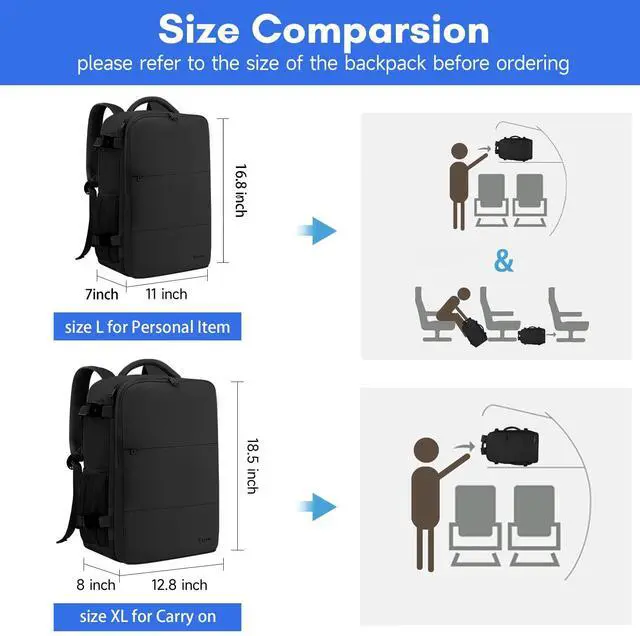 Alt view image 7 of 7 - Travel Laptop Backpack for Men Women, Airplane Approved Travel Backpack Suitcase with Water Bottle Pocket, Lightweight College 35l Luggage Bag 15.6inch Laptop Mochila Gifts for Business,Black
