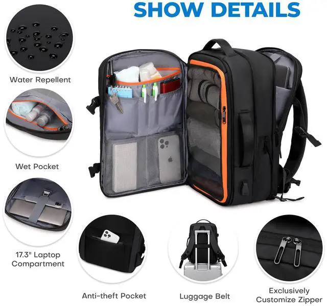 Alt view image 4 of 6 - Carry On Travel Backpack for Airplanes | 35L Suitcase Backpack Luggage Business Weekender Bag - Expandable Travel Carry On Flight Approved for Men Women - Black