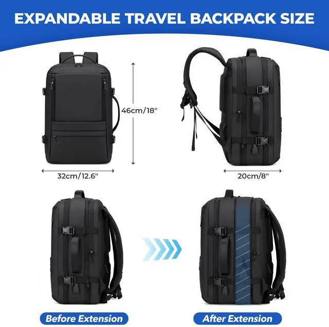 Alt view image 3 of 6 - Carry On Travel Backpack for Airplanes | 35L Suitcase Backpack Luggage Business Weekender Bag - Expandable Travel Carry On Flight Approved for Men Women - Black