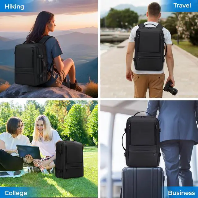 Alt view image 6 of 6 - Carry On Travel Backpack for Airplanes | 35L Suitcase Backpack Luggage Business Weekender Bag - Expandable Travel Carry On Flight Approved for Men Women - Black