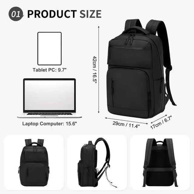 Alt view image 3 of 7 - Waterproof Laptop Backpack for Men & Women, Flight Approved Anti-Theft Daypack with 15.6-inch Laptop Sleeve (Black)