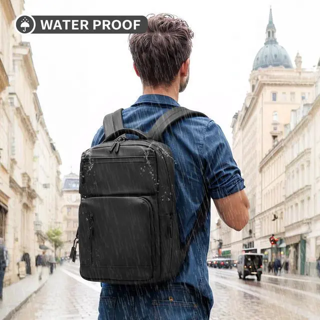 Alt view image 2 of 7 - Waterproof Laptop Backpack for Men & Women, Flight Approved Anti-Theft Daypack with 15.6-inch Laptop Sleeve (Black)