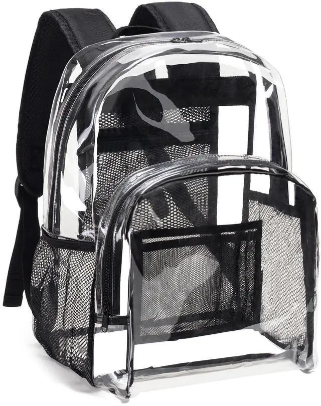 Main image of Clear Backpack Heavy Duty PVC Transparent Backpack with Reinforced Strap Stitches & Large Capacity for College Workplace Security - Black