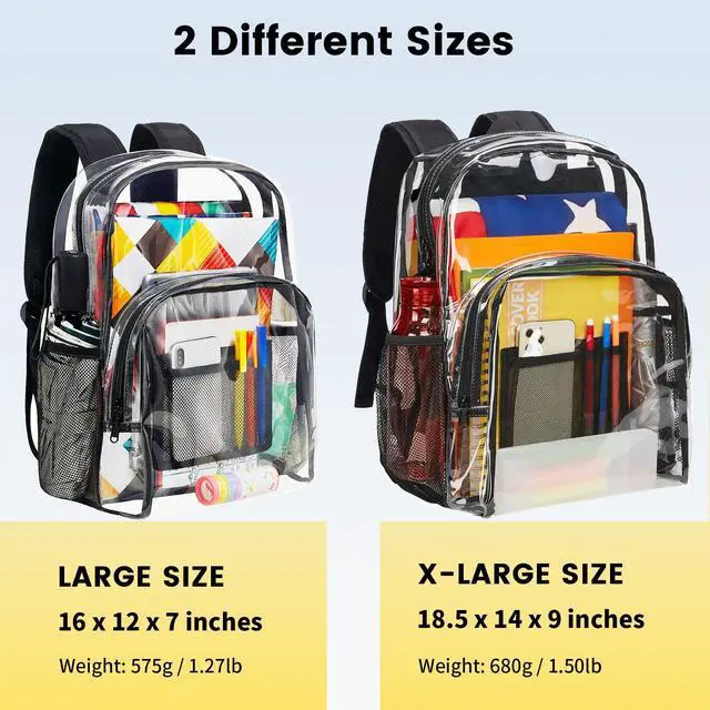 Alt view image 2 of 6 - Clear Backpack Heavy Duty PVC Transparent Backpack with Reinforced Strap Stitches & Large Capacity for College Workplace Security - Black