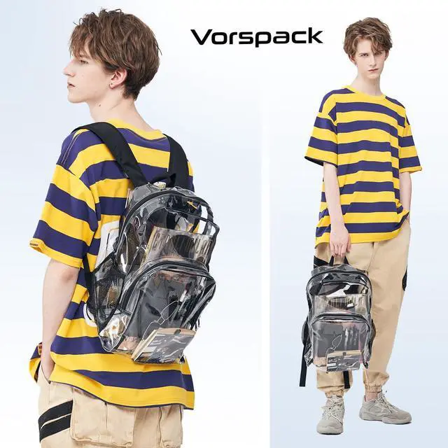Alt view image 5 of 6 - Clear Backpack Heavy Duty PVC Transparent Backpack with Reinforced Strap Stitches & Large Capacity for College Workplace Security - Black