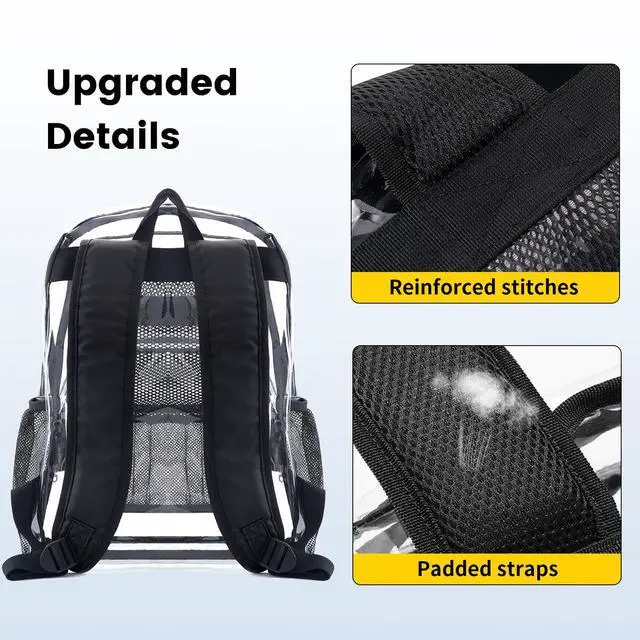 Alt view image 6 of 6 - Clear Backpack Heavy Duty PVC Transparent Backpack with Reinforced Strap Stitches & Large Capacity for College Workplace Security - Black