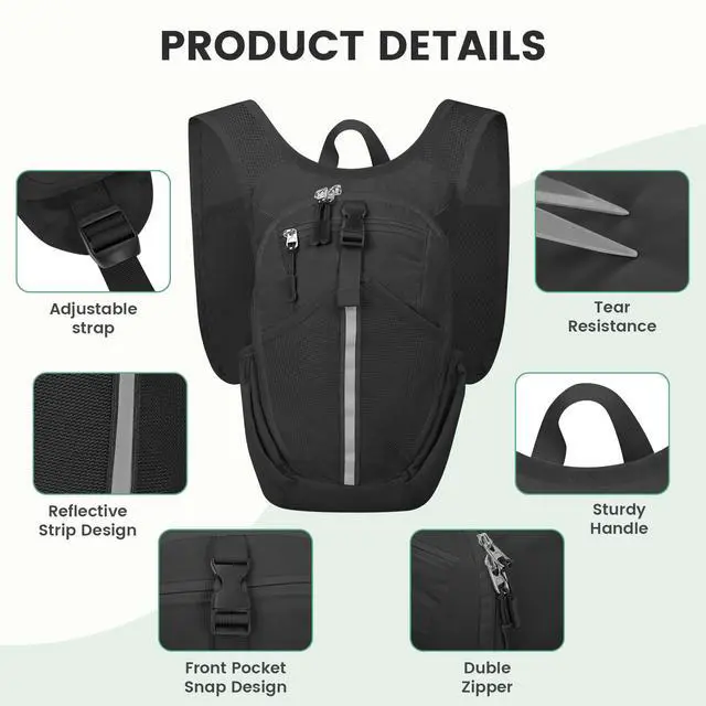 Alt view image 6 of 7 - Small Hiking Backpack 15L- Lightweight Packable Foldable Backpack for Travel Camping Outdoor Commute, Compact Rucksack for Women Men(Black)