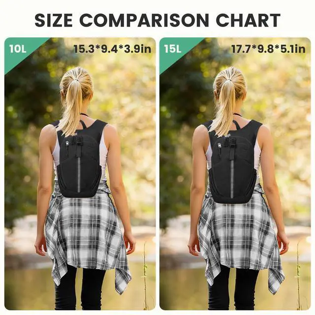 Alt view image 4 of 7 - Small Hiking Backpack 15L- Lightweight Packable Foldable Backpack for Travel Camping Outdoor Commute, Compact Rucksack for Women Men(Black)