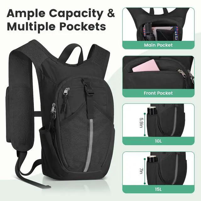 Alt view image 2 of 7 - Small Hiking Backpack 15L- Lightweight Packable Foldable Backpack for Travel Camping Outdoor Commute, Compact Rucksack for Women Men(Black)