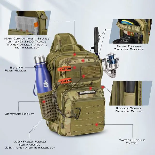 Alt view image 4 of 7 - BlowBak Tactical Sling Tackle Bag-Lightweight Fishing Backpack Storge Fishing Gear and Equipment,Gift for Men